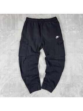 Nike Cargo Jogger Pants Black Swoosh Fleece Streetwear Athletic Size M Sweatpant
